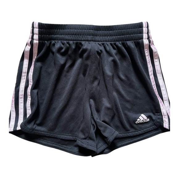 Adidas Girls Athletic Shorts Black with Pink Stripes Size M (10/12) - Picture 1 of 3